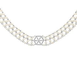 0.49ct Diamond and Pearl, 18ct White Gold Choker Necklace - Antique Circa 1930