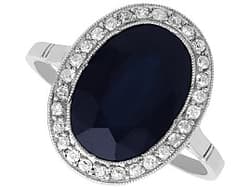 6.20ct Sapphire and 0.43ct Diamond, Platinum Cluster Ring - Antique French Circa 1920