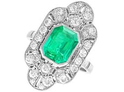 2.50ct Colombian Emerald and 1.12ct Diamond, Platinum Dress Ring - Antique Circa 1925