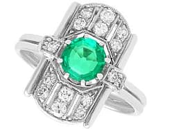 Art Deco 0.60ct Colombian Emerald and Diamond, 14ct White Gold Ring