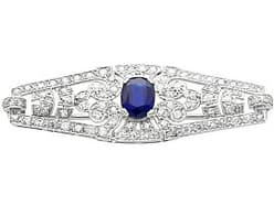 1.50ct Basaltic Sapphire and 1.92ct Diamond, 9ct White Gold Brooch - Antique Circa 1925