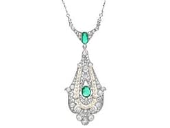 Antique 0.80ct Colombian Emerald, Seed Pearl and 2.26ct Diamond, Platinum Pendant