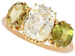 3.90ct Yellow Sapphire and 2.65ct Chrysoberyl, 18ct Yellow Gold Trilogy Ring - Antique Circa 1895