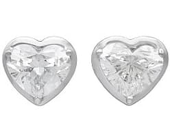 4.02ct Diamond and 9ct White Gold Heart Stud Earrings - Contemporary Circa 2000