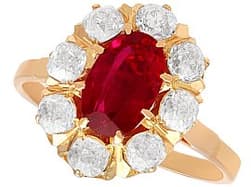 2.01ct Ruby and 1.35ct Diamond, 18ct Rose Gold Cluster Ring - Antique French Circa 1915