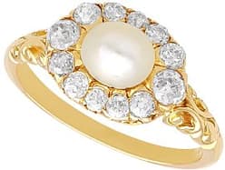 Natural Pearl and 0.65ct Diamond, 18ct Yellow Gold Ring - Antique Circa 1890