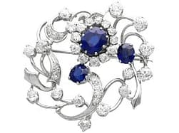 Edwardian 2.50ct Basaltic Sapphire and 3.87ct Diamond Brooch 18ct White Gold