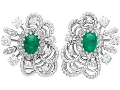 3ct Emerald and Vintage 4.26ct Diamond, Platinum and Palladium Earrings