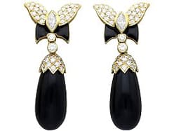 32.00ct Onyx and 3.50ct Diamond, 18ct Yellow Gold Earrings - Vintage Circa 1990