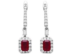 2.00ct Ruby and 1.50ct Diamond, Platinum Drop Earrings 