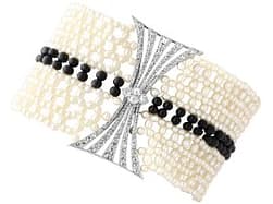 Pearl, 4.00ct Onyx, 2.42ct Diamond and Platinum Bracelet - Antique Circa 1925