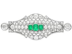 1.40ct Emerald and 6.20ct Diamond, Platinum Brooch - Art Deco - Antique Circa 1930