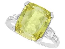 1930s 8.41ct Chrysoberyl and Diamond, Platinum Ring - Art Deco