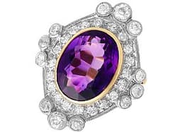7.42ct Amethyst and 1.48ct Diamond and 12ct Yellow Gold Ring - Antique Circa 1935