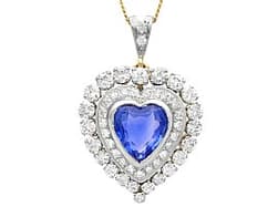 Vintage 5.60ct Ceylon Sapphire and 2.55ct Diamond Heart Pendant in 14ct White Gold