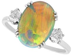 1920s 2.11ct Opal and 0.61ct Diamond, Platinum Trilogy Ring