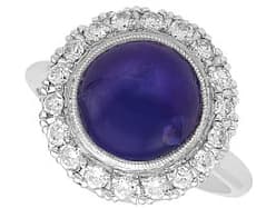5.40ct Star Sapphire and 0.40ct Diamond, Platinum Cluster Ring - Antique Circa 1920