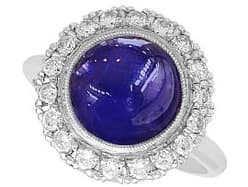 5.40ct Star Sapphire and 0.40ct Diamond, Platinum Cluster Ring - Antique Circa 1920