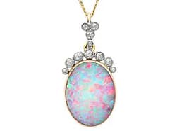 3.05ct Opal and 0.32ct Diamond, 9ct Yellow Gold Pendant - Antique Circa 1910