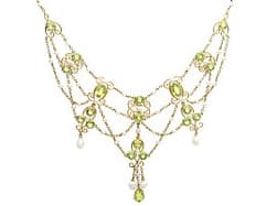 13.30ct Peridot and Natural Pearl, 18ct Yellow Gold Belle Époque Necklace - Antique Circa 1900