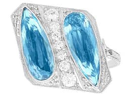 6.45ct Aquamarine and 0.48ct Diamond, Platinum Cocktail Ring - Antique Circa 1920