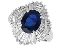 3.10ct Sapphire and 2.55ct Diamond, Platinum Ballerina Ring - Contemporary Circa 2010