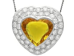 6.68ct Yellow Sapphire and 3.95ct Diamond, Platinum Heart Pendant - Vintage Circa 1945