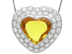 6.68ct Yellow Sapphire and 3.95ct Diamond, Platinum Heart Pendant - Vintage Circa 1945