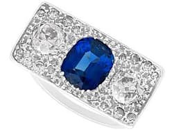 3.00ct Sapphire and 1.71ct Diamond, Platinum Ring - Antique Circa 1935