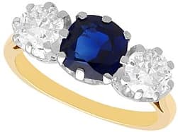 1.60ct Basaltic Sapphire and 0.98ct Diamond, 18ct Yellow Gold Trilogy Ring - Antique Circa 1935