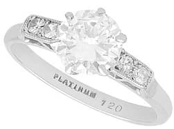 1.36ct Diamond and Platinum Solitaire Ring - Vintage Circa 1945