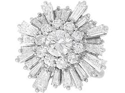 5.33ct Diamond and 18ct White Gold Cluster Ring - Vintage Circa 1955