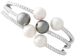 Cultured Pearl and 4.50ct Diamond, 14ct White Gold Bangle - Contemporary Circa 2000