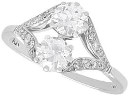 1.35ct Diamond and Platinum Two Stone Ring - Antique Circa 1925