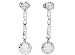 4.37ct Diamond and 18ct White Gold Drop Earrings - Antique Circa 1930