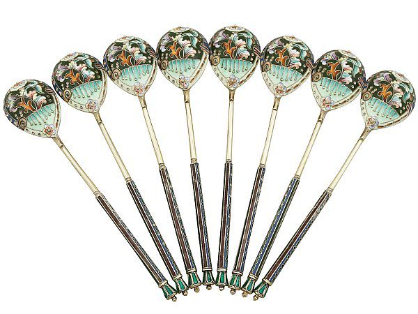 silver and enamel spoons
