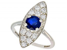 1.02 ct Sapphire and 0.84 ct Diamond, 18 ct White Gold Dress Ring - Antique Circa 1920