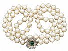Single Strand Pearl and 0.48 ct Emerald, 18 ct White Gold Necklace - Vintage Circa 1960