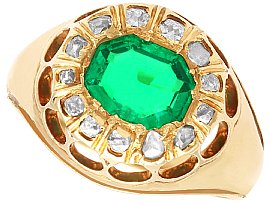 1.22ct Emerald and 0.26ct Diamond, 14ct Yellow Gold Dress Ring - Antique Circa 1900