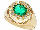 1.22 ct Emerald and 0.26 ct Diamond, 14 ct Yellow Gold Dress Ring - Antique Circa 1900