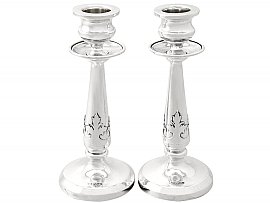 Sterling Silver Candlesticks by Walker & Hall - Arts and Crafts Style - Antique George V (1916); A1053