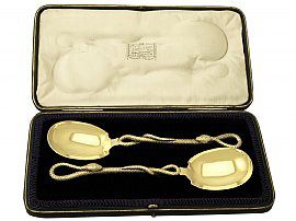 Sterling Silver Gilt Serving Spoons - Antique Edwardian
