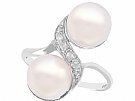 Cultured Pearl and 0.12 ct Diamond, 18 ct White Gold Dress Ring - Vintage 1961