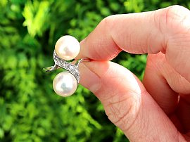 Vintage Pearl and Diamond Cocktail Ring Outside