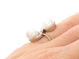 Vintage Pearl and Diamond Cocktail Ring Wearing