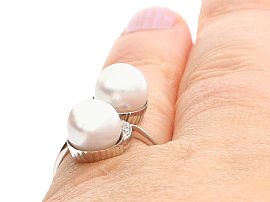 Vintage Pearl and Diamond Cocktail Ring Wearing