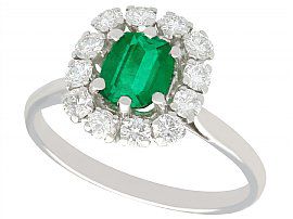 1.33ct Emerald and 0.90ct Diamond 18ct White Gold Cluster Ring - Vintage Circa 1980 