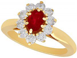 0.60ct Ruby and 0.62ct Diamond, 18ct Yellow Gold Cluster Ring - Vintage French Circa 1980
