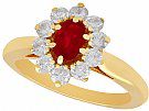 0.60 ct Ruby and 0.62 ct Diamond, 18 ct Yellow Gold Cluster Ring - Vintage French Circa 1980