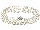 Double Strand Pearl and 0.84 ct Diamond, 14 ct Yellow Gold Necklace - Antique and Vintage